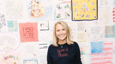 Artist Diana Weymar at the Tiny Pricks Project exhibition at Lingua Franca, New York. Yvonne Tnt / Courtesy Tiny Pricks Project