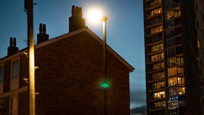 Lights from a residential tower block in Tower Hamlets as seen on April 03, 2020 in London, England. People have been forced to stay at home due to social distancing measures that have been put in place to slow the spread of the coronavirus, Covid-19 pandemic