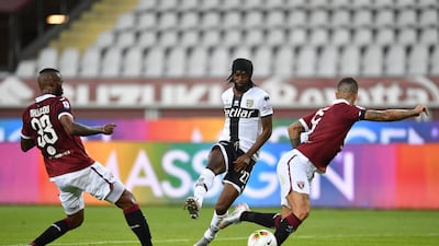 Gervinho (C) of Parma takes a shot at goal against Torino. Getty Images