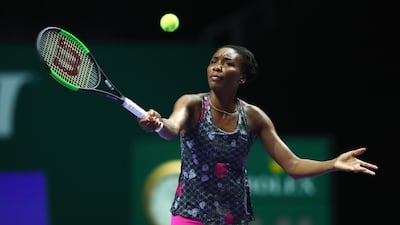 Venus Williams practices ahead of the WTA Finals Singapore at Singapore Sports Hub. The American could be crowned year-end world No 1 for the first time since 2002 if she wins the round-robin tournament. Clive Brunskill / Getty Images