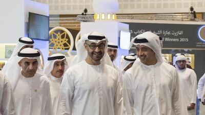 Sheikh Mohammed bin Zayed and Sheikh Abdullah bin Zayed Al Nahyan Minister of Foreign Affairs tour the Abu Dhabi International Book Fair. Rashed Al Mansoori / Crown Prince Court - Abu Dhabi