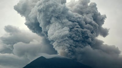 Eruption of Mount Agung as seen from Kubu village in Karangasem, Bali, Indonesia on November 28, 2017. Antara Foto / Fikri Yusuf via Reuters