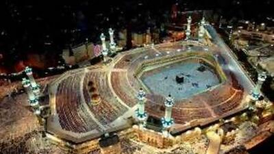Hundreds of thousands of Muslims circle the Kaaba Mosque in Mecca during night prayers in Ramadan.