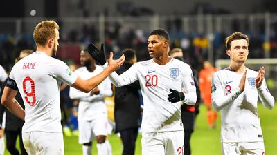 England players celebrate after the match. EPA