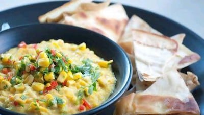 Sweetcorn chowder with crispy torilla chips. Courtesy Scott Price