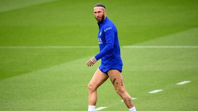 PSG defender Sergio Ramos arrives for training. AFP
