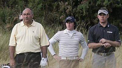 Chubby Chandler, left, with two of his high-profile golf clients, Rory McIlroy, centre, and Lee Westwood. Chandler says his relationship with the sports stars he manages is based on "trust and respect".