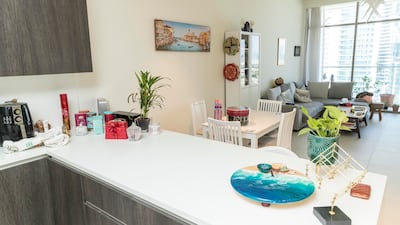 The kitchen area in the Business Bay apartment.