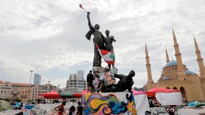 Lebanese protesters gather around Martyrs Square monument in Lebanon's capital Beirut during ongoing anti-government demonstrations. AFP