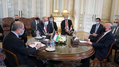 Egyptian, Iraqi and Jordanian foreign ministers met in Cairo to discuss economic cooperation and regional issues of mutual interest. EPA