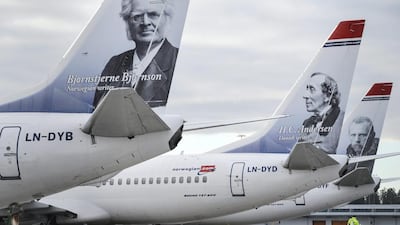 Aircraft of Norwegian low-cost airline Norwegian Air Shuttle are parked at Arlanda airport in Stockholm, Sweden. Johan Nilsson / AFP