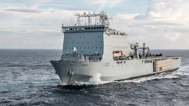 RFA Lyme Bay in the Mediterranean. The vessel is being adapted to carry and support autonomous mine-hunting systems. Photo: Royal Navy