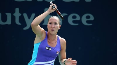 Jelena Jankovic plays a shot during her first round match against Ukrainian Maryna Zanevska, which she won 6-4, 6-3. Warren Little / Getty Images