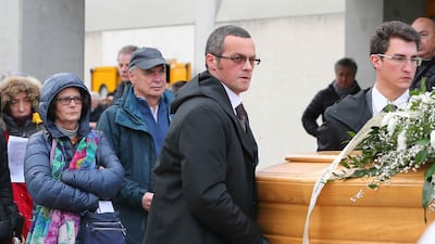 The family of Giulio Regeni follows his coffin during a funeral service for the graduate student in Fiumicello, northern Italy, on February 12, 2016. Paolo Giovannini / AP