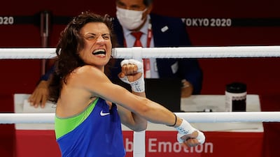 Stoyka Krasteva of Bulgaria celebrates after winning the women's flyweight boxing gold.