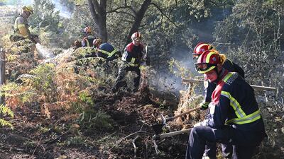 German firefighters fighting a forest fire as part of the European Civil Protection co-operation in Hostens, in the Gironde region of south-western France. EPA