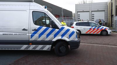 Emergency services at a building in Amsterdam where a letter bomb has apparently exploded in the mail room of the company. EPA