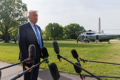 Donald Trump gives remarks before departing the White House for Rome. EPA