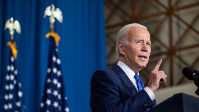US President Joe Biden gives a speech about increasing threats to US democracy and free elections at the Democratic National Committee's Columbus Club in Washington. EPA