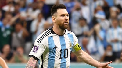 Lionel Messi celebrates scoring Argentina's second goal. Reuters