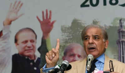 Shahbaz Sharif, younger brother of ousted Pakistani prime minister Nawaz Sharif, presents in Lahore on July 5, 2018, the Pakistan Muslim League-Nawaz (PML-N) manifesto for the general election. AFP Photo