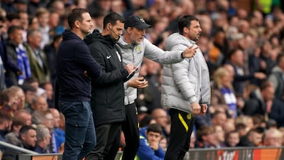 Chelsea manager Thomas Tuchel argues with a match offical. Getty