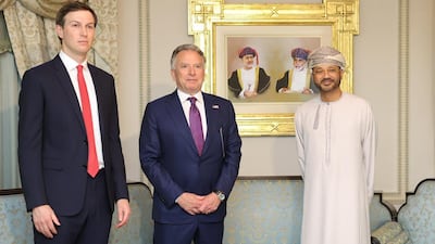 Jared Kushner, Steve Witkoff, and Omani Foreign Minister Sayyid Badr Al Busaidi. Photo: Oman News Agency