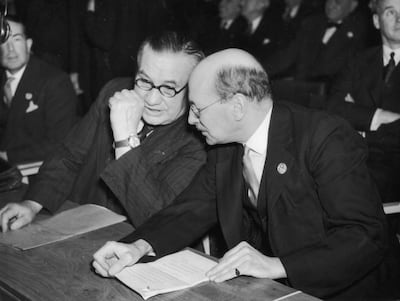 Clem Attlee, right, UK prime minister at the time, and his foreign secretary Ernest Bevin, during the inaugural UN General Assembly in London, 1946. Getty