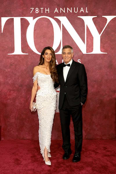 Amal Clooney wowed the crowd at the 2025 Tony Awards in Tamara Ralph couture. Getty Images via AFP