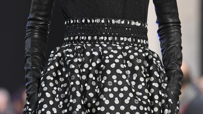 A model presents an Elie Saab creation at Paris Fashion Week. Photo: Getty