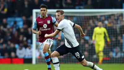 Tottenham Hotspur's Harry Kane (right) vies for the ball against Aston Villa's André Green during the English Premier League match at The Villa Park Stadium in Birmingham, Britain, 13 March 2016. EPA/TIM KEETON