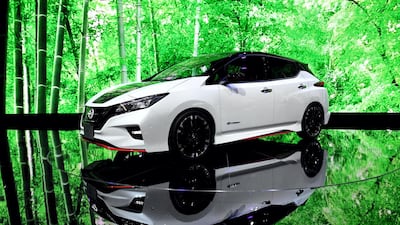 Nissan Leaf NISMO concept vehicle, on display at the Tokyo Motor Show in Tokyo on October 25, 2017. AFP