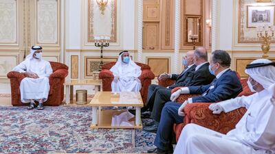 Ruler of Sharjah Sheikh Dr Sultan bin Muhammad Al Qasimi receives the CEO of National Fuel Agency (ENI), Claudio Descalzi, at Al Badi'a Palace. WAM