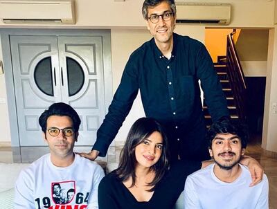 Ramin Bahrani, Priyanka Chopra, Rajkummar Rao, and Adarsh Gourav at an event for 'The White Tiger'.