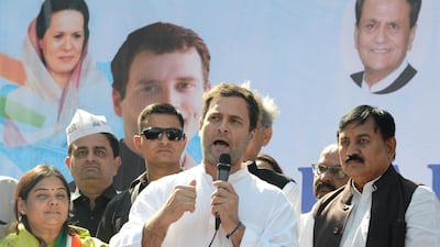 Rahul Gandhi at a rally near Ahmedabad last month. AFP