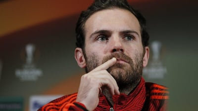 Manchester United's Juan Mata shown during Wednesday's press conference ahead of their Europa League return leg against Midtjylland. Jason Cairnduff / Action Images / Reuters / February 24, 2016