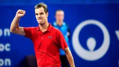 Richard Gasquet celebrates after beating Benoit Paire during the Open Sud de France in Montpellier. Sylvain Thomas / AFP