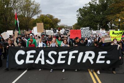 Protesters march past the US Capitol on Wednesday. Reuters