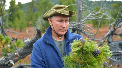Russian President Vladimir Putin enjoys a walk during his leisure time in the Siberian Taiga area, Tyva Republic, Russia. EPA