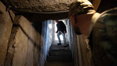US Secretary of State Antony Blinken enters a bunker in the Kyiv Oblast. AFP
