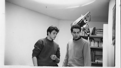 Omar Al Qattan as a film student in Brussels in 1987, with fellow student Jorge Leon. Courtesy Omar Al Qattan