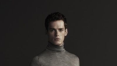 GENTLEMEN’S CLUB: Poloneck, Dh704, John Smedley at Mr Porter. Trousers, Dh2,610, Versace.