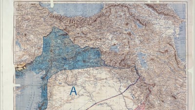 Much of the modern-day Middle East as we know it was drawn up in the Sykes-Picot Agreement of 1916, seen in this map of "Eastern Turkey in Asia, Syria and Western Persia" / Unispal