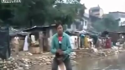 A screen grab of Narayan Pargaien’s report during the flash floods and landslides in Uttarakhand.