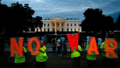 A protest outside the White House on June 20, 2019, as fears mounted that the US would attack Iran for shooting down a drone. AP Photo