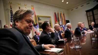 Former White House strategist Stephen Bannon, left, will appear before the House Intelligence Committee. REUTERS/Carlos Barria/File Photo