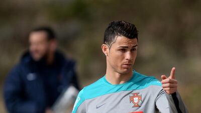 Portugal and Real Madrid forward Cristiano Ronaldo shown during a training session prior to the 2014 World Cup. Francisco Leong / AFP