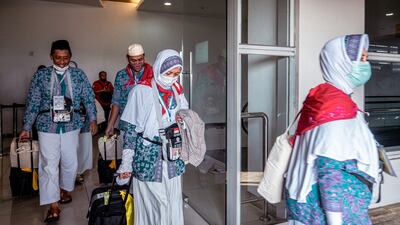 Indonesian pilgrims prepare to depart from Juanda International Airport in Surabaya. AFP