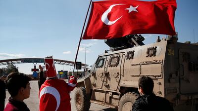 Turkish forces' armoured vehicles push into Syria in 2018 in one of the many military ventures mounted by President Erdogan that are causing increased instability. AP