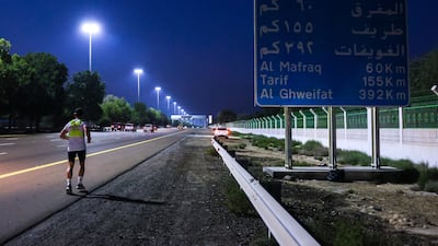 A solitary figure as he crosses the UAE, Harry Amos has a series of endurance achievements to his name, including a team rowing effort across the Pacific Ocean
